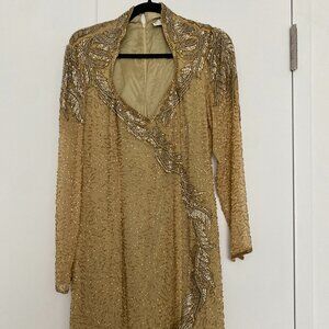 Vintage Gold beaded 80s dress ~ S/M